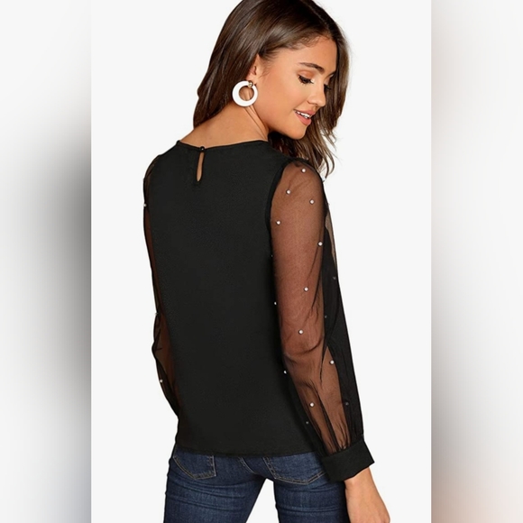 NWOT Womens Plus Size Pearl Mesh Blouse - Picture 4 of 11